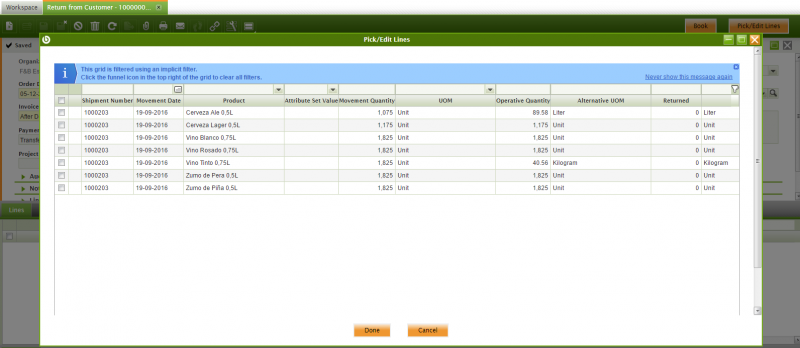 Return From Customer Pick and Edit window with AUM fields